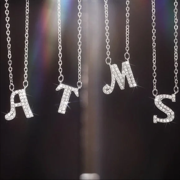 New 925 Silver Initial Letter Diamond Necklaces - Picture 4 of 16